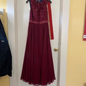 Cranberry beaded prom dress